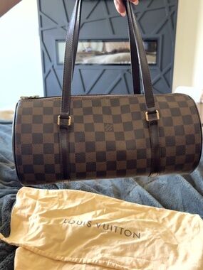 Authentic 30 Louis Vuitton Damier Pavillion barrel Tote in Brown